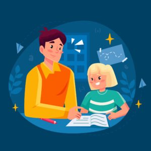 Parents helping children with homework illustration