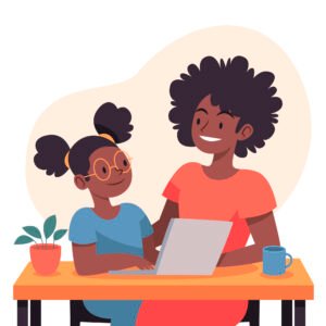 Parents helping children with homework illustration