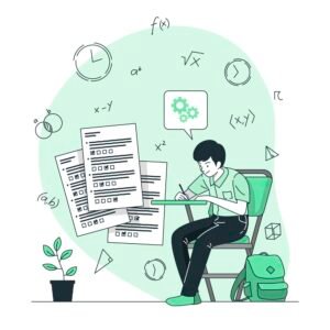 student at desk taking test